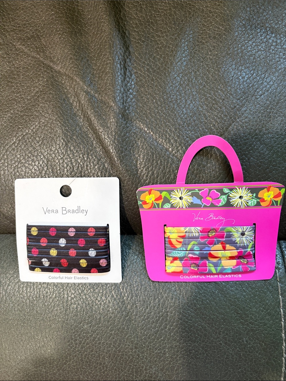 Vera Bradley set of two colorful hair elastics in Havana dots and jazzy blooms